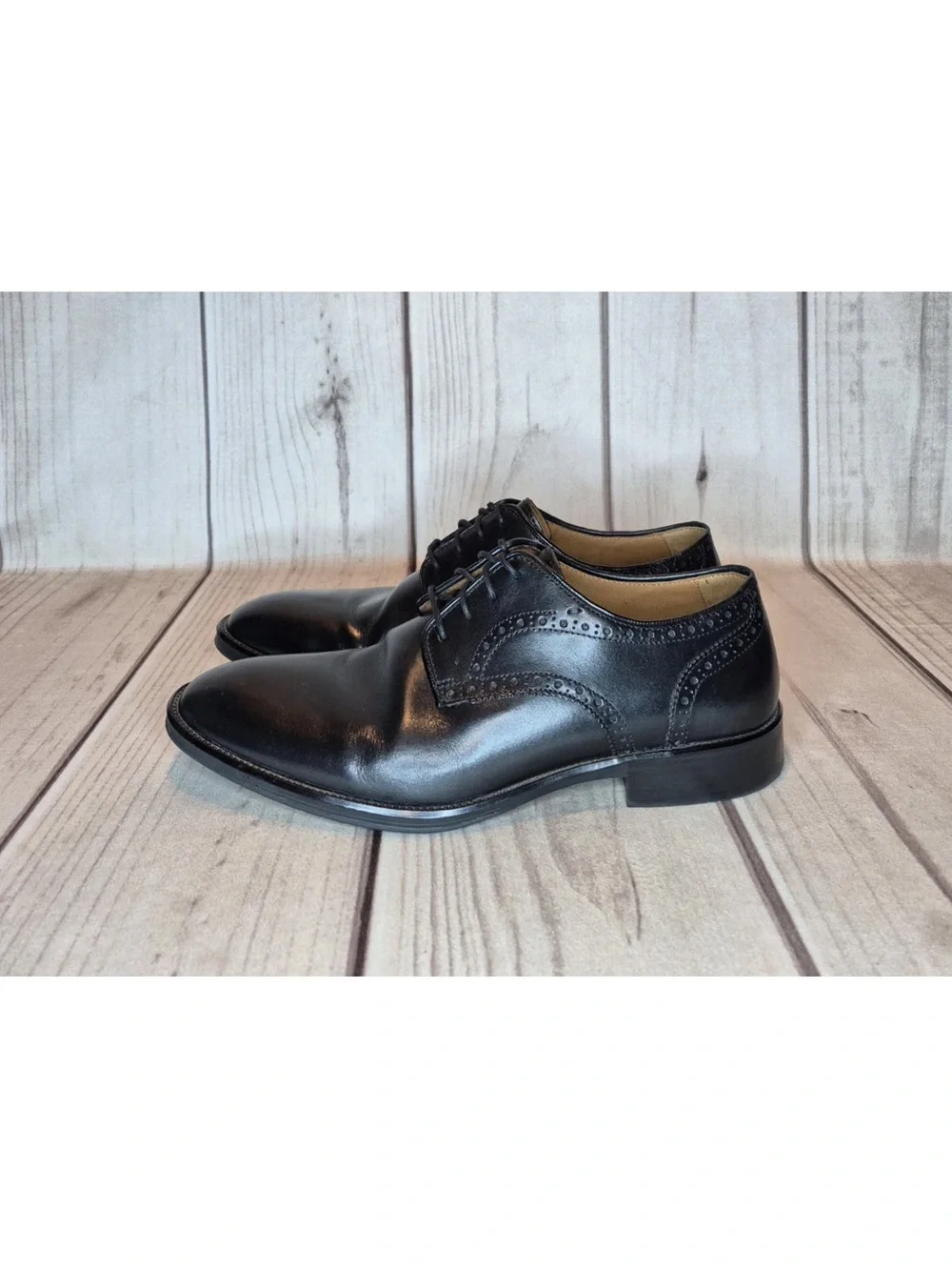 Johnston & Murphy Men's Size 9.5M Hendrick Plain Toe Black Leather Oxford Shoes